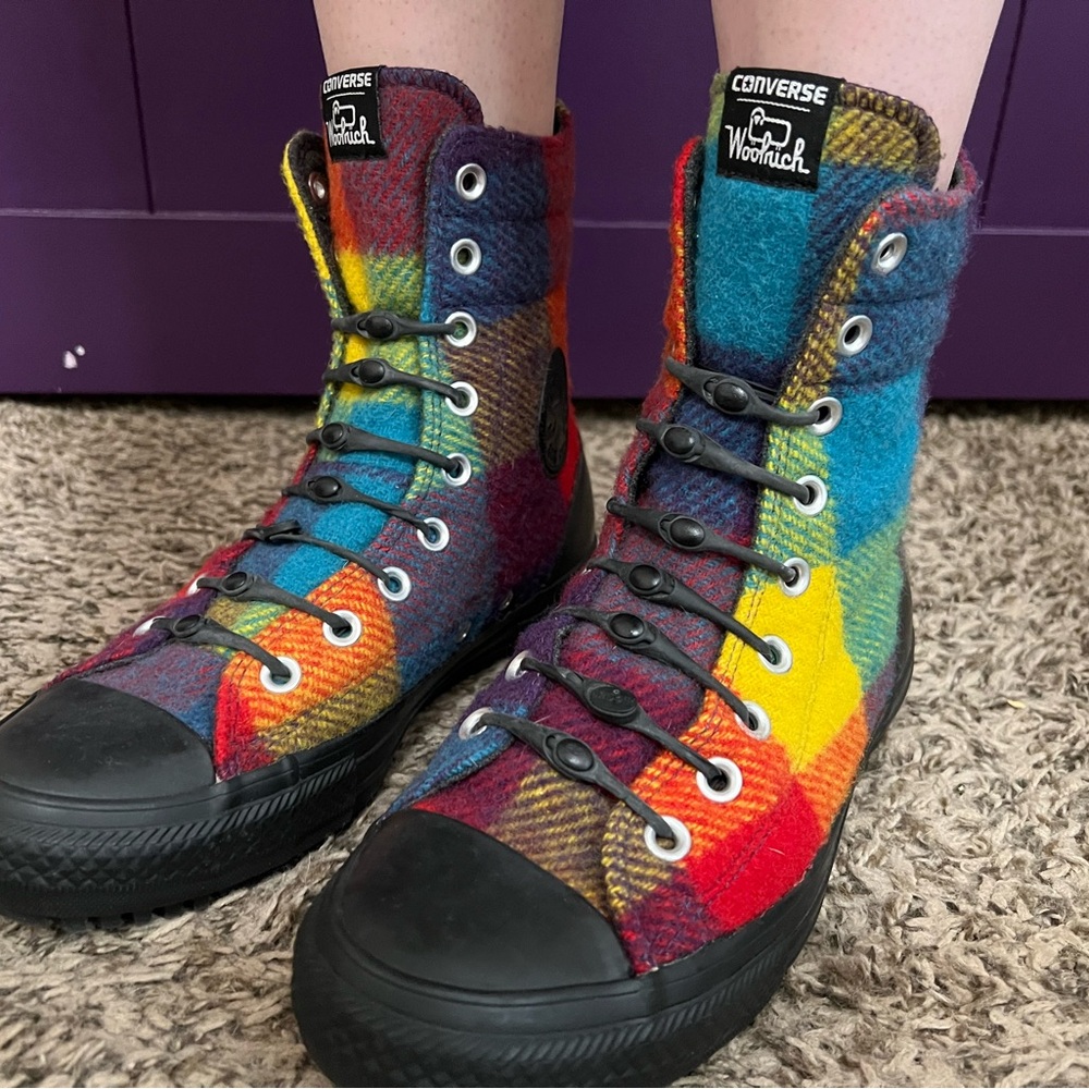 2015 Converse x Woolrich 7.5 Rainbow Chuck Taylor All-Star high top Womens shoes